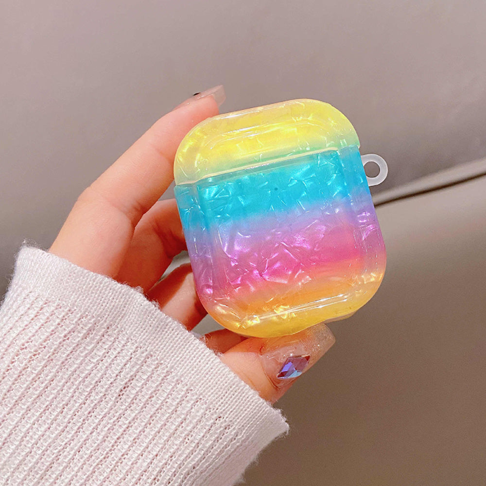 TPU Cover for Apple AirPods with Charging Case (2016) / (2019) / AirPods with Wireless Charging Case (2019) , Gradient Shell Grain Square Earphone Case with Pendant - Colorful TPU Cover for Apple AirPods with Charging Case (2016) / (2019) / AirPods with Wireless Charging Case (2019) , Gradient Shell Grain Square Earphone Case with Pendant - Colorful